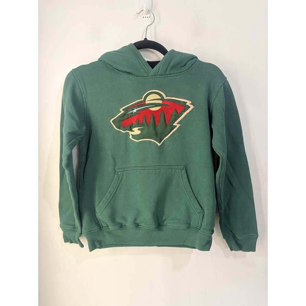 NHL Minnesota Wild Hoodie Youth M 10/12 Green Red Hockey Pullover Sweatshirt